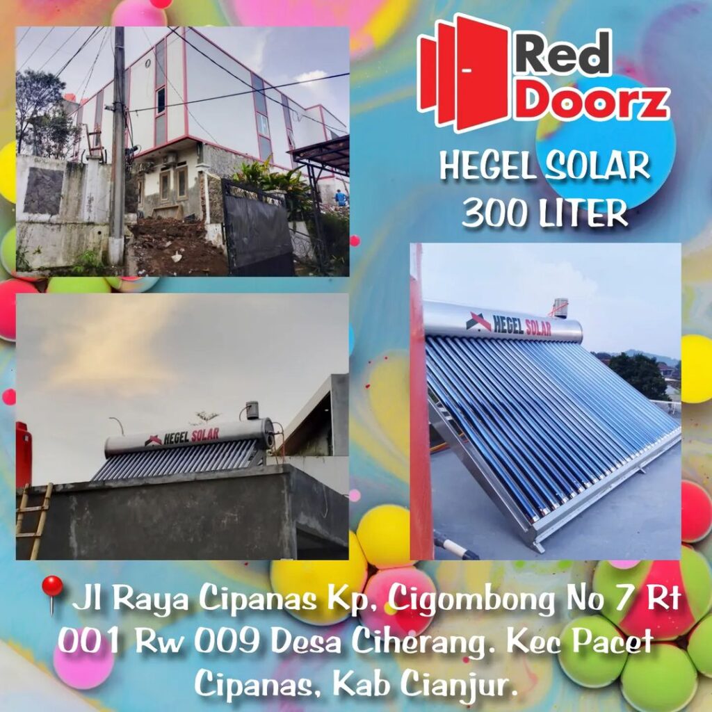 Pemanas Air Tenaga Surya Hegel Solar 300 Liter dipasang di Red Doorz Cipanas Puncak