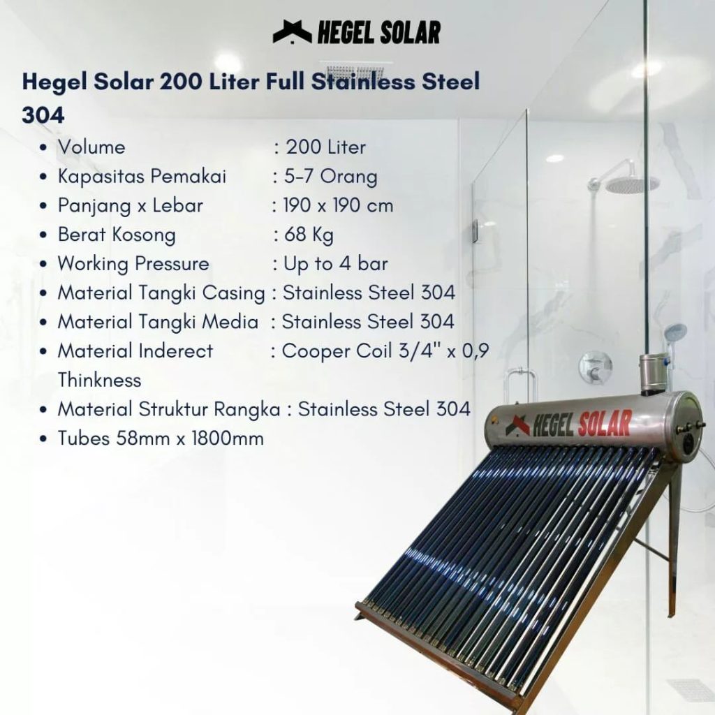 Hegel Solar 200 Liter Full Stainless Steel 304