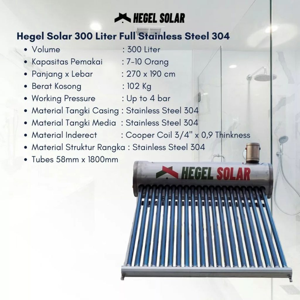 Hegel Solar 300 Liter Full Stainless Steel 304